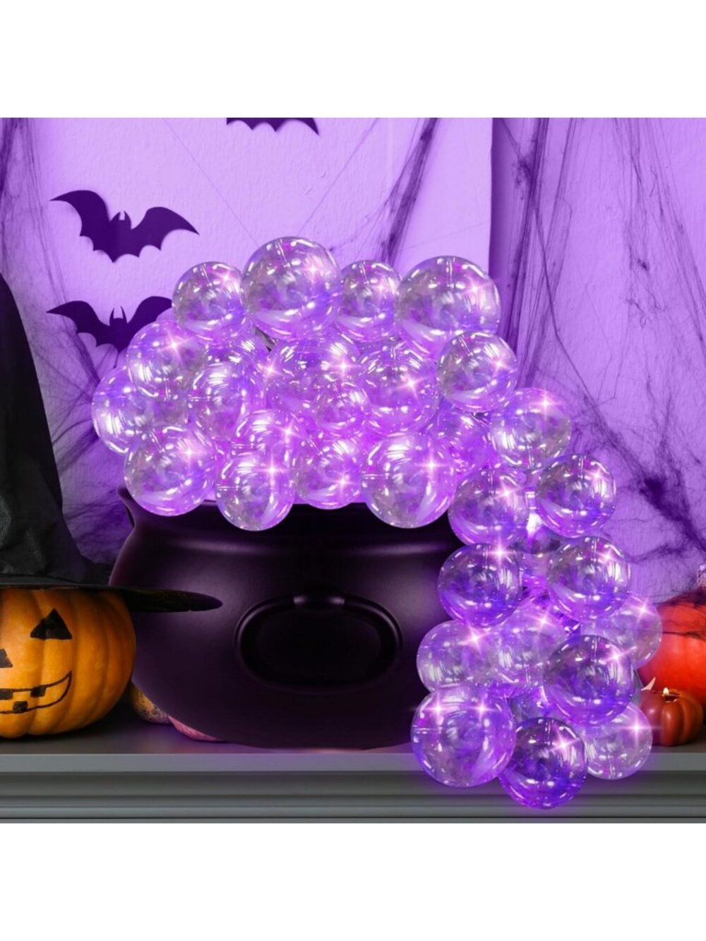 Large DIY Halloween Cauldron Decorations Set with Lights & Clear Balls - Spooky